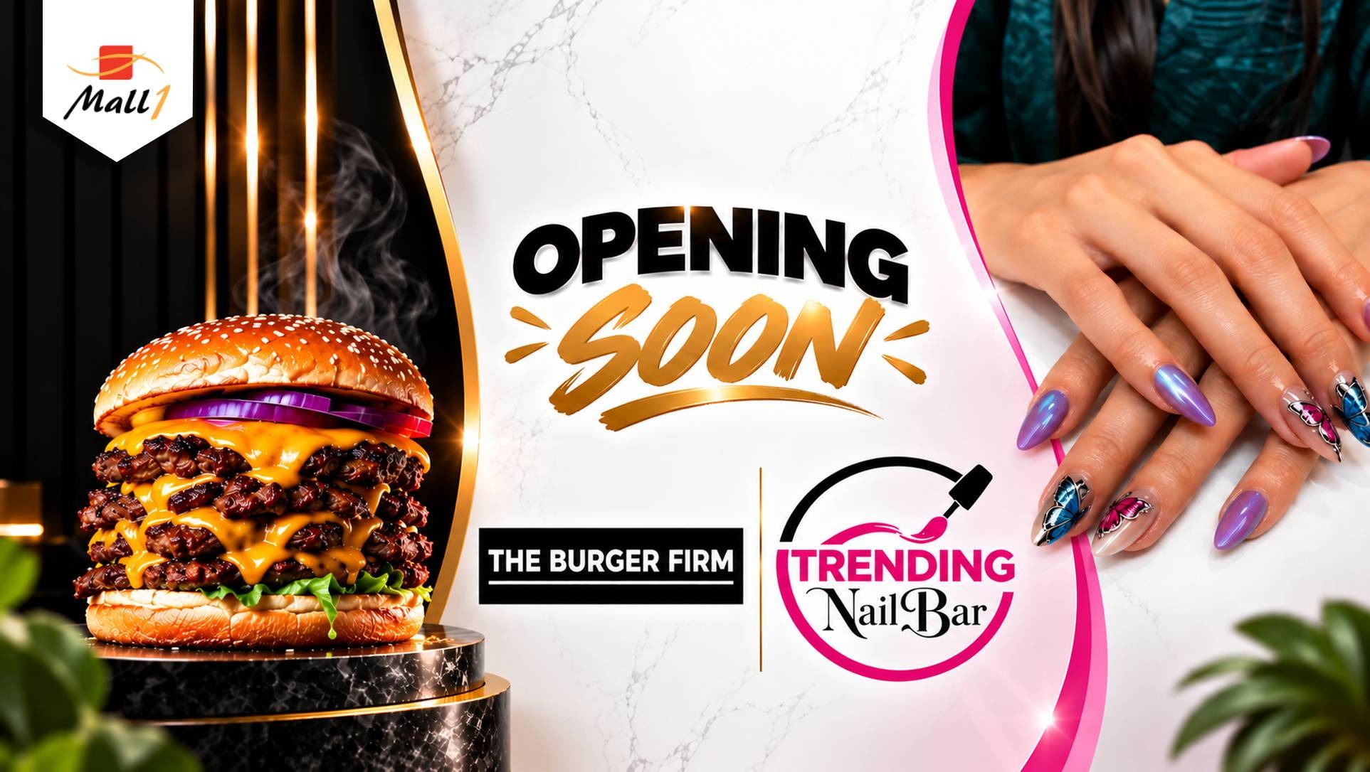 comming soon burger firm and nails art in mall1
